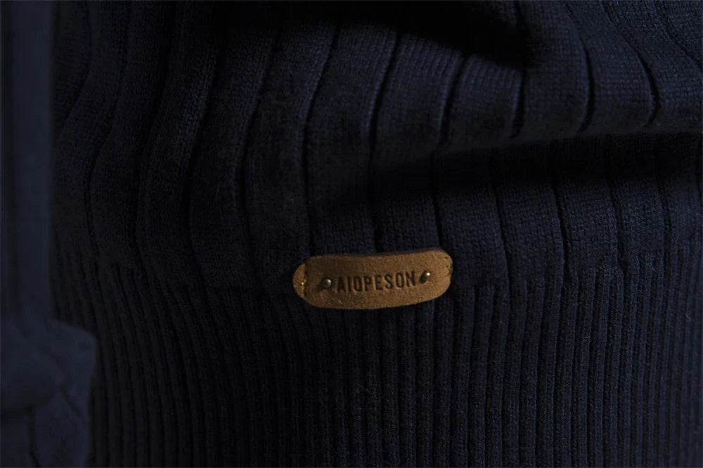 2024 Autumn Quarter Zipper Mock Neck Pullover Sweaters for Men Quality Warm Winter Cotton Knitted Men's Sweaters