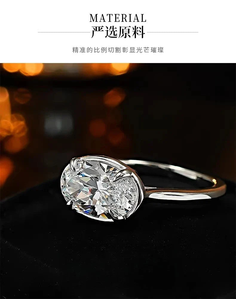 S925 Silver 7 * 11mm Elliptical White Zircon Ring Set with Classic Fashion Women's Jewelry