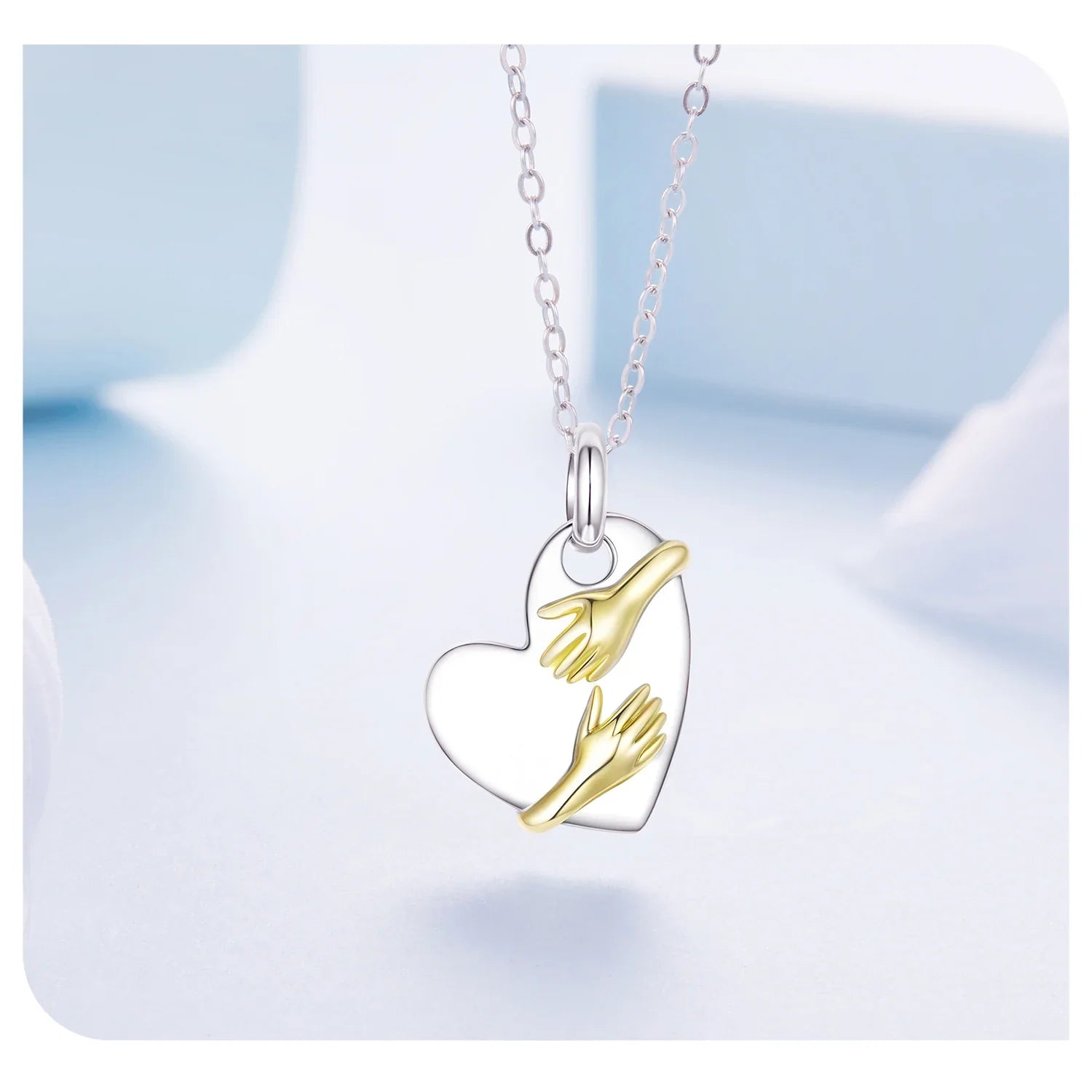 925 Sterling Silver Two-tones Hug Necklace Heart Pendant Chain Necklace for Women Mother's Day Gift Guard Jewelry