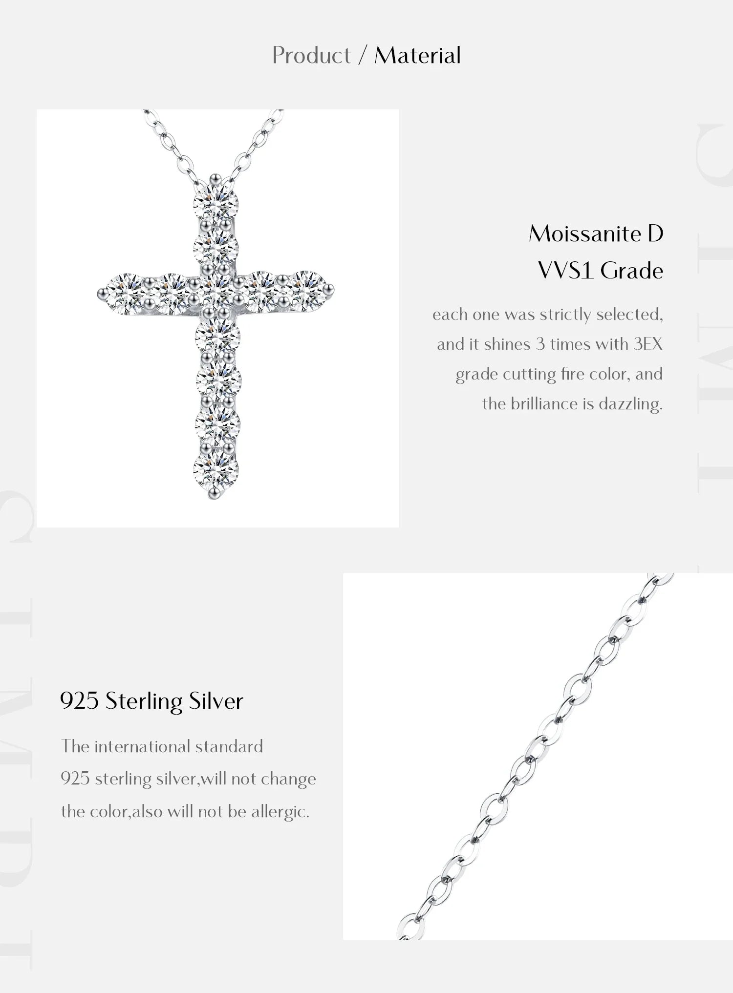 D Color Moissanite Necklace 925 Sterling Silver Exquisite Cross Link Chain Pendant Necklace For Women Fine Jewelry Gift