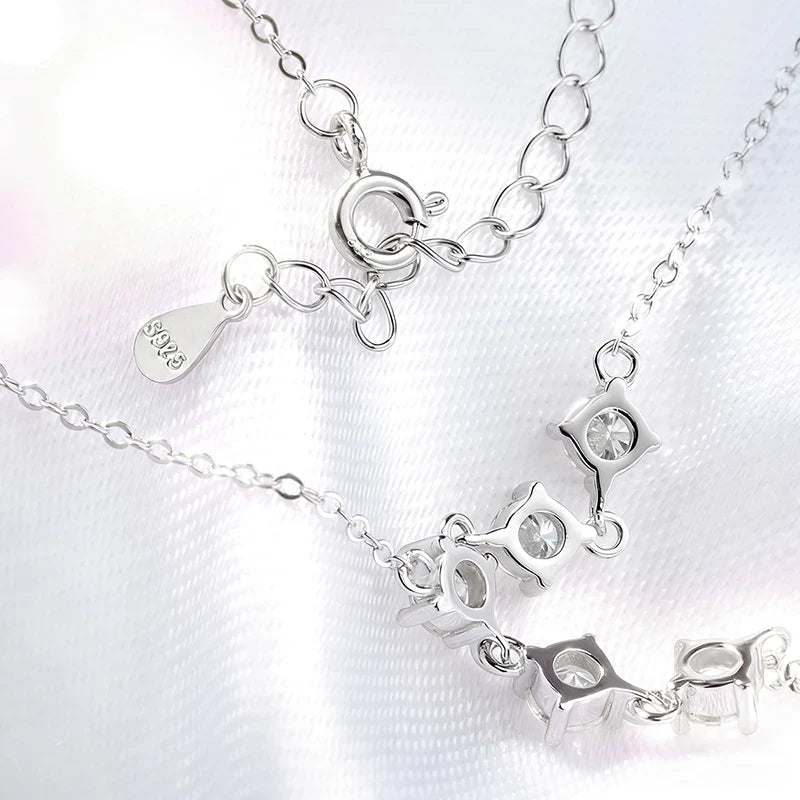 4mm Tassel Necklace Moissanite Pendant Round Cut Sparkling Neck Chain Girls Christmas Gift 925 Sterling Silver Plated 18K