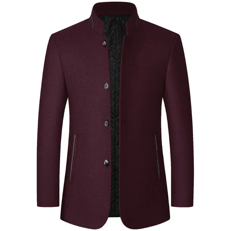TFETTERS Brand 2026 Winter Coat Mens Chinese Stand Collar Solid Coats for Man Autumn and Winter Business Casual Woolen Jacket