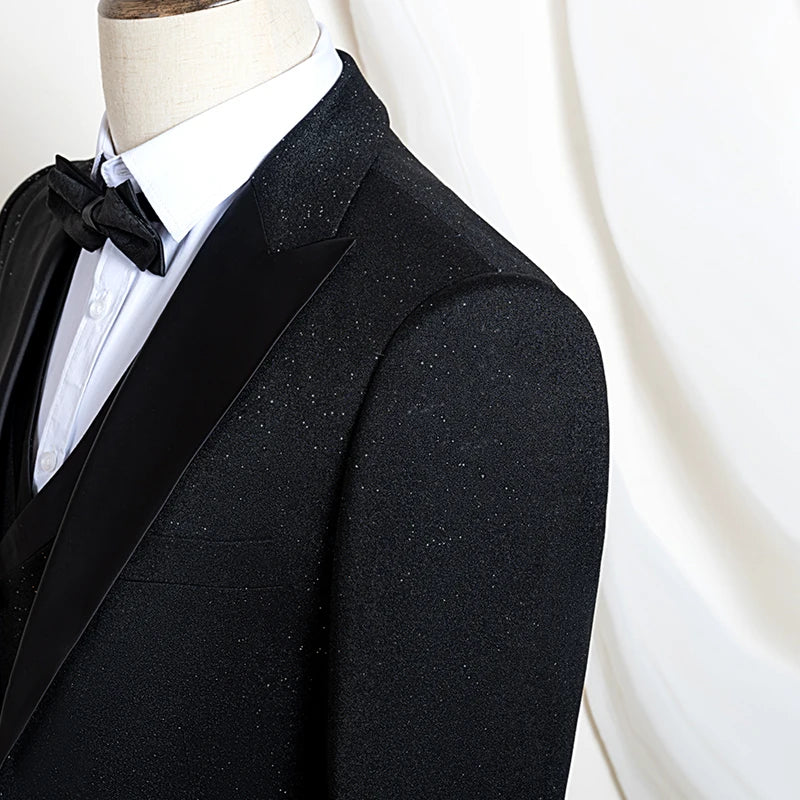 Luxury man suits high quality 3 pieces littering rhinestone embellishment Wedding Dress Shining flash diamond Tuxedo Dinner Suit