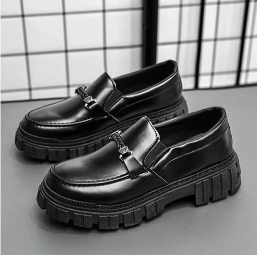 Man Casual Loafers Shoe Black Business Leather Shoes for Men Round Toe Height Increasing Platform Footwear Offer Shipping Free