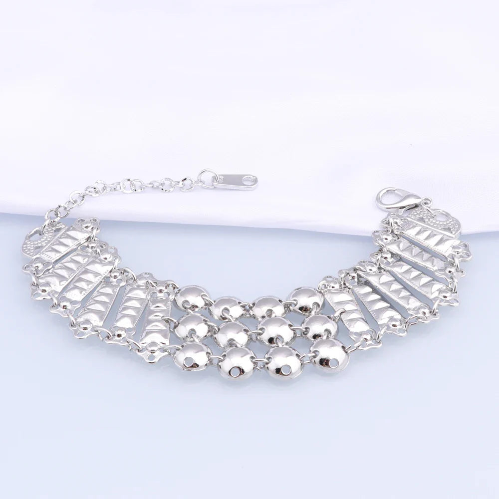 New Tassels Silver Plated Necklace Earrings Bracelet Ring Set for Women Bridal Chains Ethinc Wedding Jewelry Bride Gifts