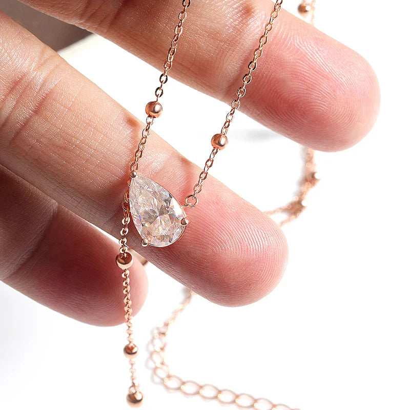 1CT 3CT Water Drop Moissanite Necklace Women's Pendant Adjustable Chain Lab Diamond Pure 925 Silver Jewelry Girls Gift