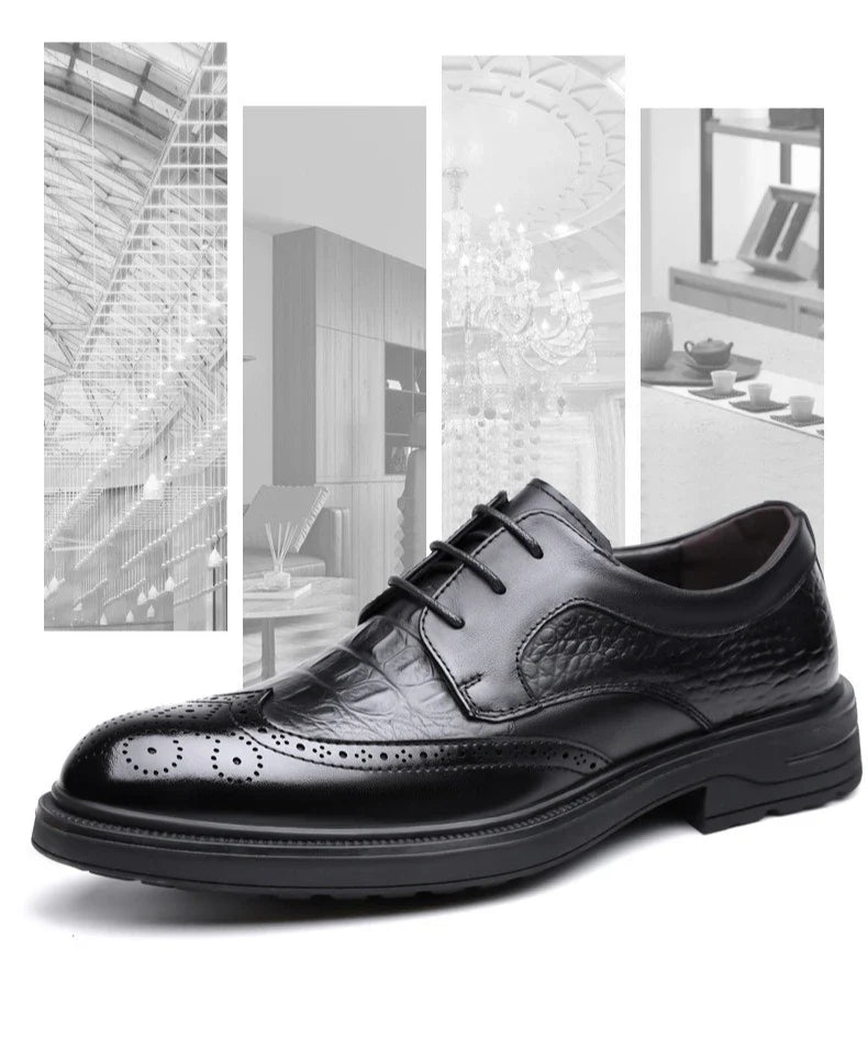 Korean Solid Color Cow Leather Shoes for Men Spring Summer New Lace Designer Brogue Shoes Man Fashion Business Casual Shoe Male