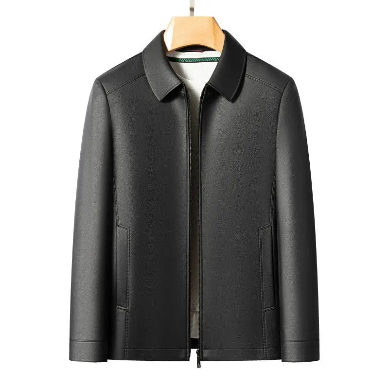 Men's Fashion Casual Large-Sized Goatskin Leather Jacket Lapel Coat High-End Spring Autumn 2025