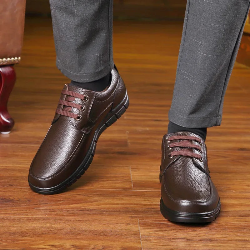 Men PU leather Casual Shoes Soft Sole Lace-up Luxury Brand Middle-aged Old Man Dad Lightweight Loafers Shoes  Zapatillas