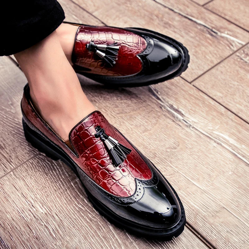 2024 new lazy man slip-on bean shoes men's business casual crocodile print 46 large size fringed leather shoes men