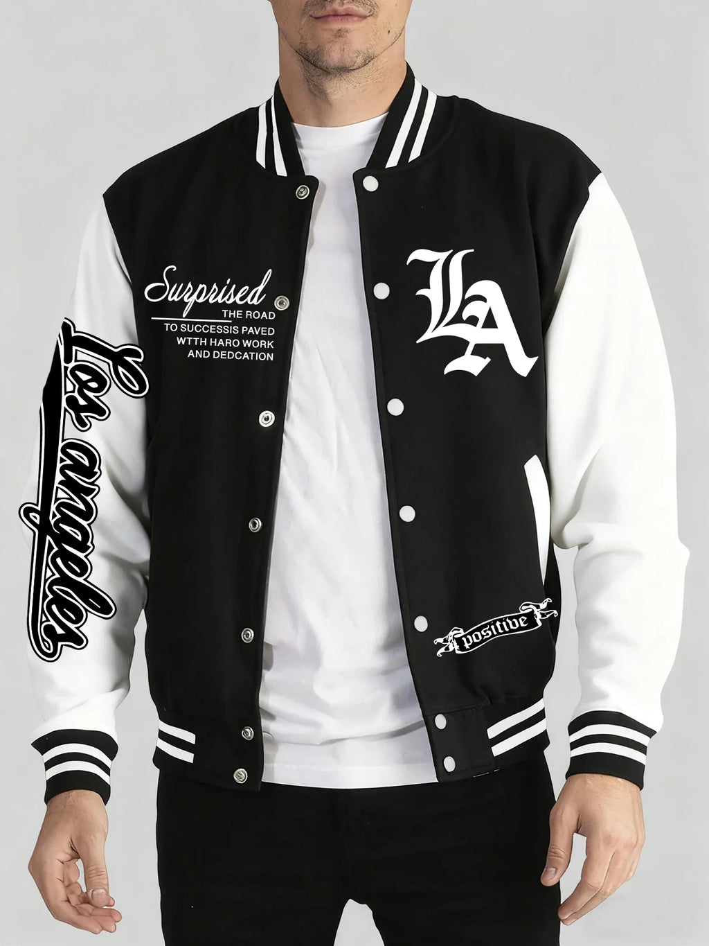 Los Angeles Art Letter Prints 2 Colors Tops Men Autumn Winter Casual Jackets Fashion Soft Baseball Jersey Loose Sports Clothes