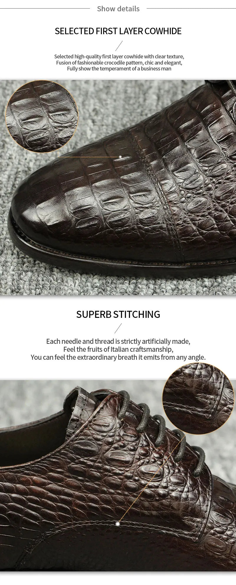 Luxury Crocodile Pattern Genuine Leather Shoes Handmade Men's Vintage Casual Leather Shoes Custom Pointed Toe Oxford Dress Shoe