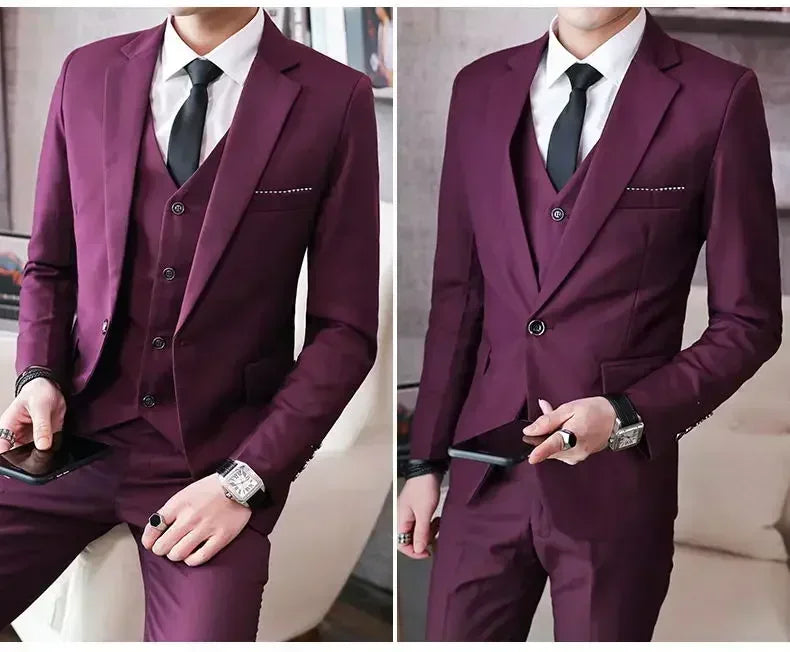 S-8XL (Blazer+ Vest + Pants) Men's fashion casual outdoor gentleman business wedding slim-fit formal British style wedding suit