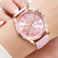 6PCS/Set Fashion Roma Dial Women's Quartz Watch Casual Leather Band Analog Wrist Watches（Without Box）