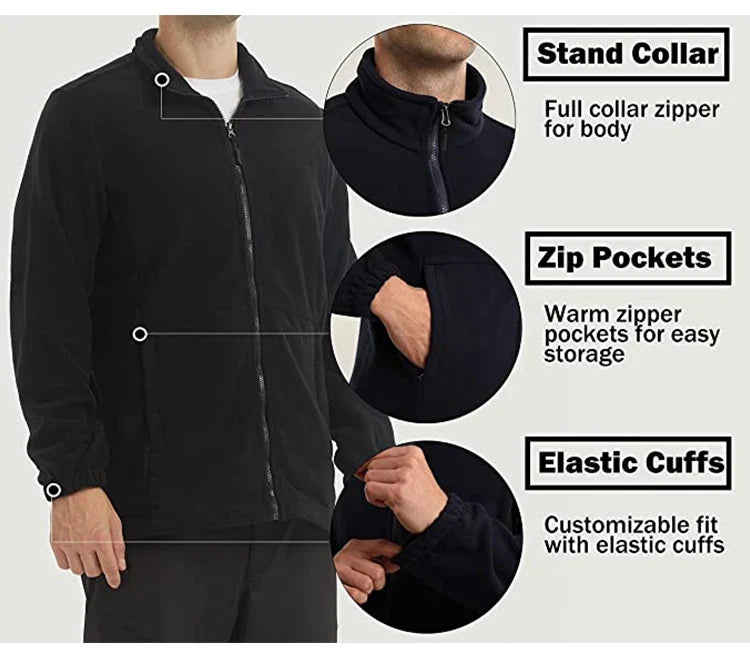 Soft Polar Fleece Jacket with Pockets Lightweight Outdoor Recreation Full Zip Coat