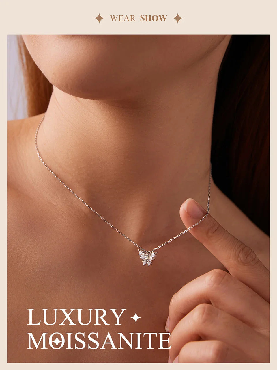 Moissanite Butterfly Necklace 925 Sterling Silver Insect Pendant Necklace Adjusable Link Chain for Women Sparkling Gift