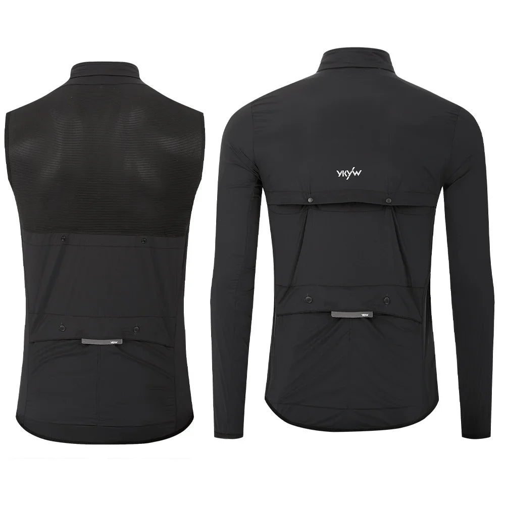 Men's Cycling 2-in-1 Jacket Waterproof Windproof Bicycle Jersey 6 pockets breathable Road Bike Gilet MTB Riding Clothes