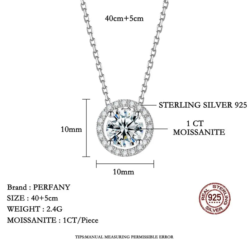 0.5/1/2CT Moissanite Necklace for Women S925 Pure Silver Round Laboratory Diamond Pendant Fashionable Wedding Jewelry