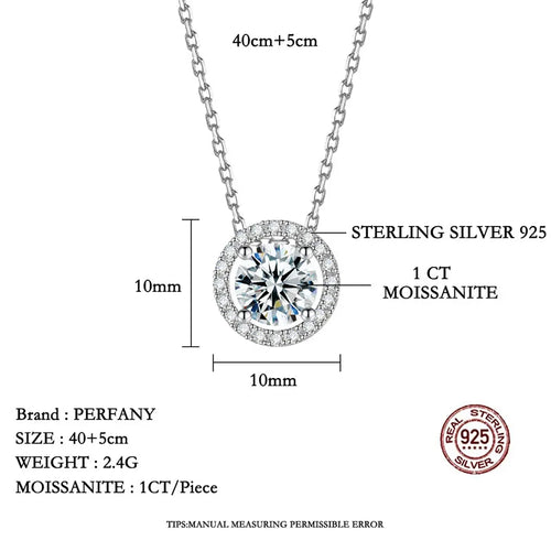 0.5/1/2CT Moissanite Necklace for Women S925 Pure Silver Round Laboratory Diamond Pendant Fashionable Wedding Jewelry