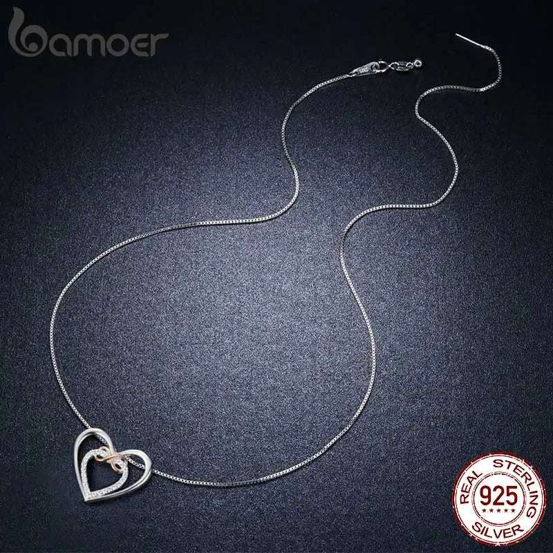 925 Sterling Silver Elegant Double Heart Infinity Love Pendant Necklace for Women Fine Jewelry Anniversary Gift SCN121