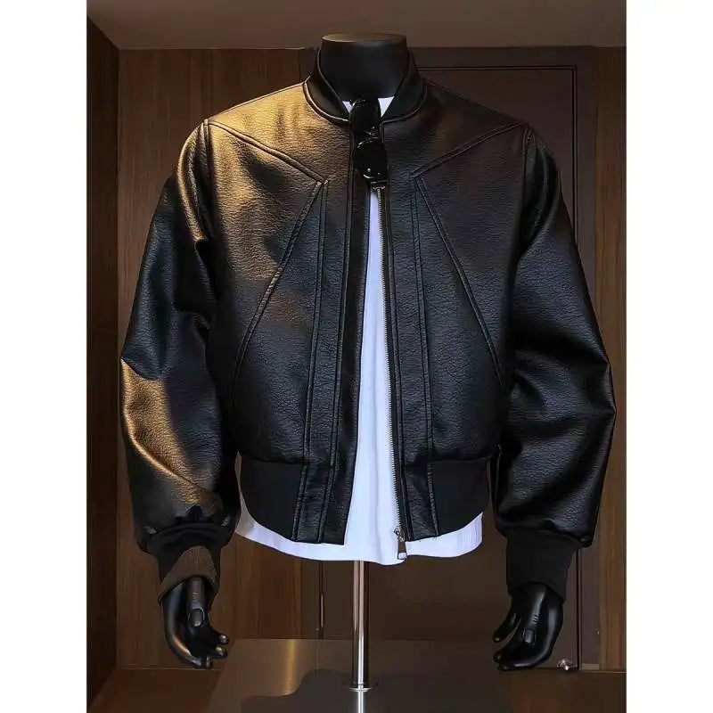 Hot Sale Men's Short American Style Retro Cracked Leather Motorcycle Jacket