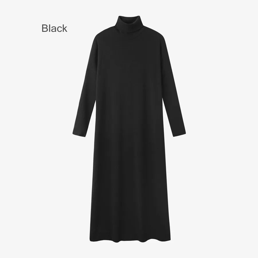 2024 winter turteneck thicken ribbing dress soft and comfortable basic turn-down collar maxi dress ( Ship out in 1 day)