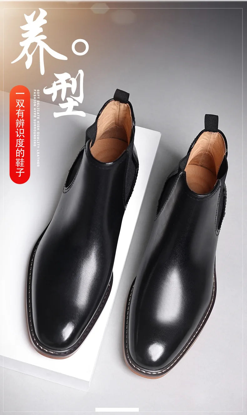 Brand Men's Chelsea Boots Genuine Cow Leather Handmade Boot Shoes Work Shoes For Formal Dress Wedding Business Party New