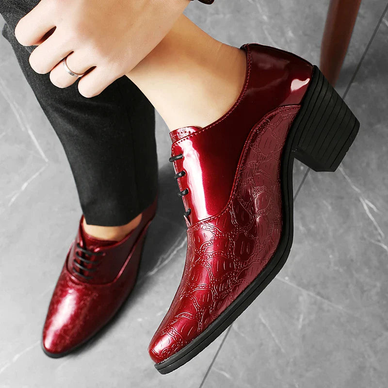 Red High Heels Shoes Man Dress Shoes Luxury Elegant Men's Leather Shoes Big Size 38-46 Pointed Toe Italian Wedding Shoes For Man