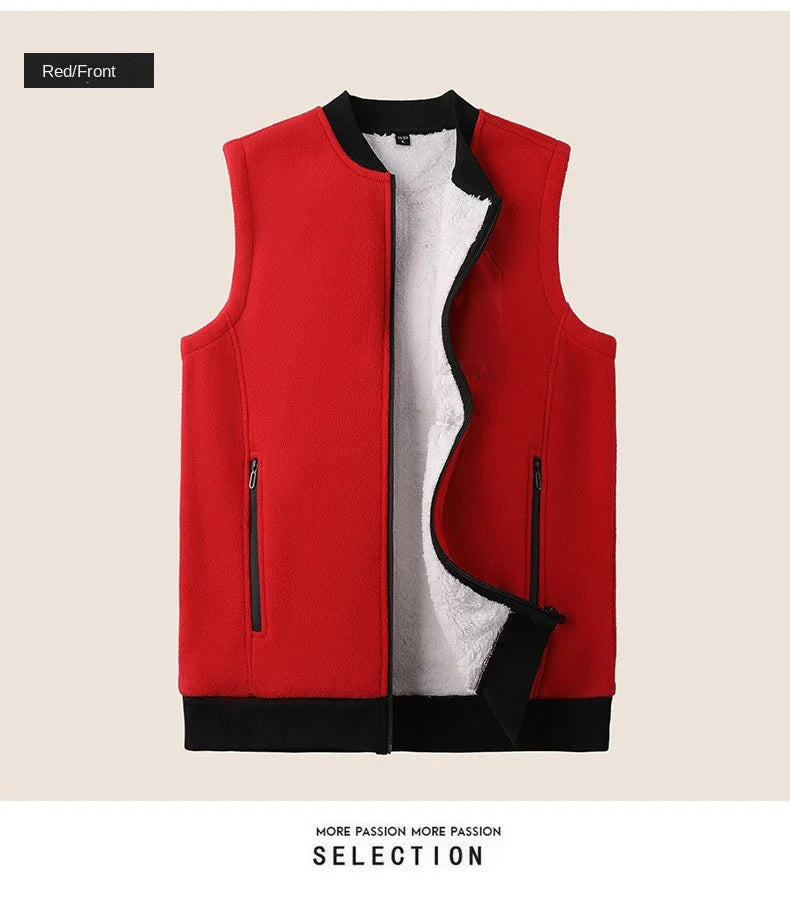 Men Winter Vest Sleeveless Stand Collar Solid Color Fleece Thick Keep Warm Plus Size Neck Protection Winter Waistcoat for Daily