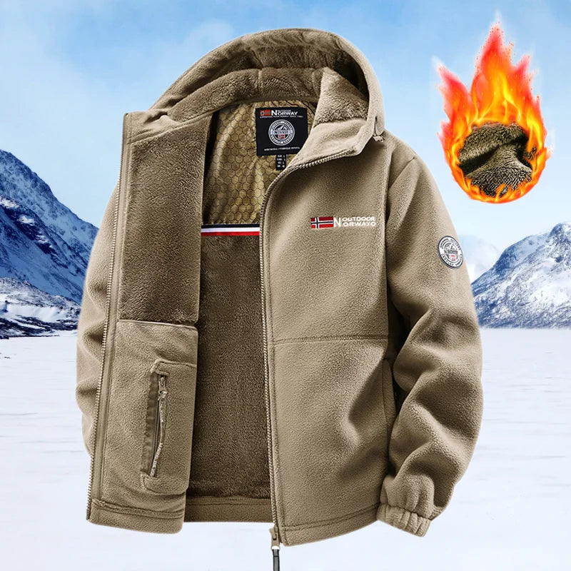 Winter Fleece Jacket Men Casual Thickened Wool Coat Athleisure Design Warm Fashion Hooded Jackets Snow Ski Suit Tactical Coat
