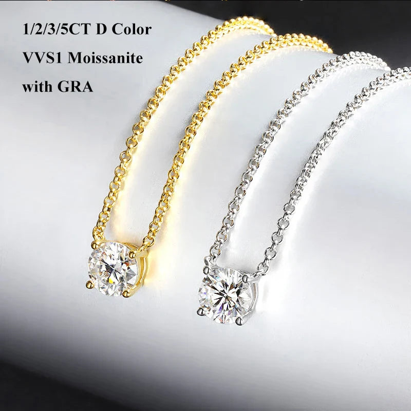 Luxury 1/2/3/5CT Real D Color Moissanite Pendant Necklace For Women Men 925 Silver Plated 18K Bridal Neck Fine Jewelry Gift