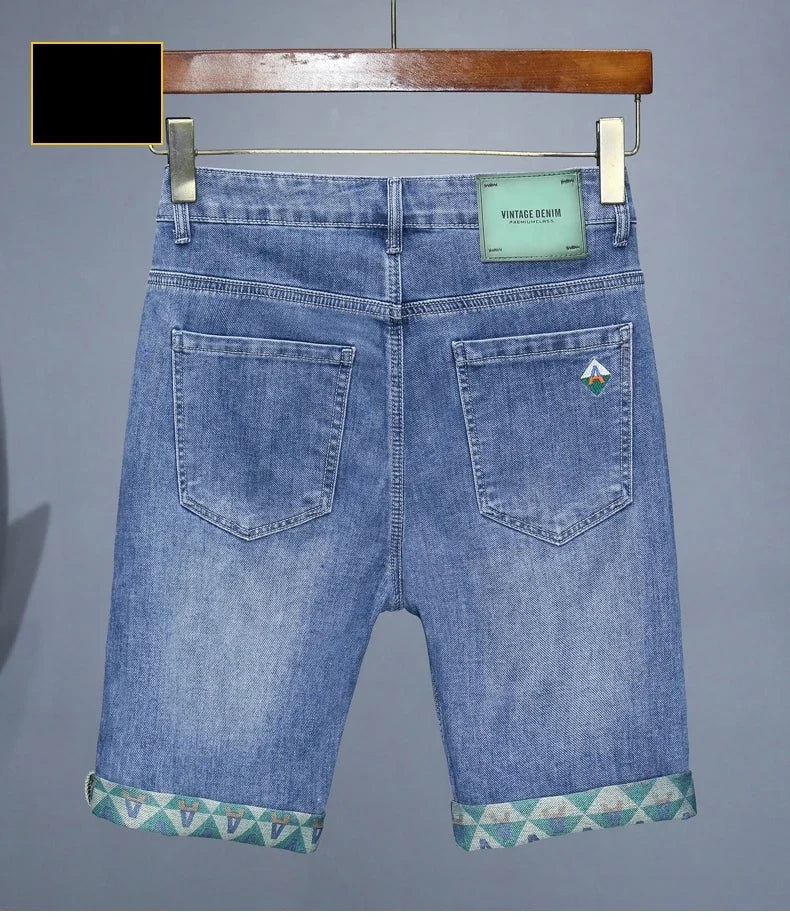 Men's Printed Denim Shorts Summer Thin Fashion Slim Straight Bermuda Jeans Personality Male Short Pants Streetwear