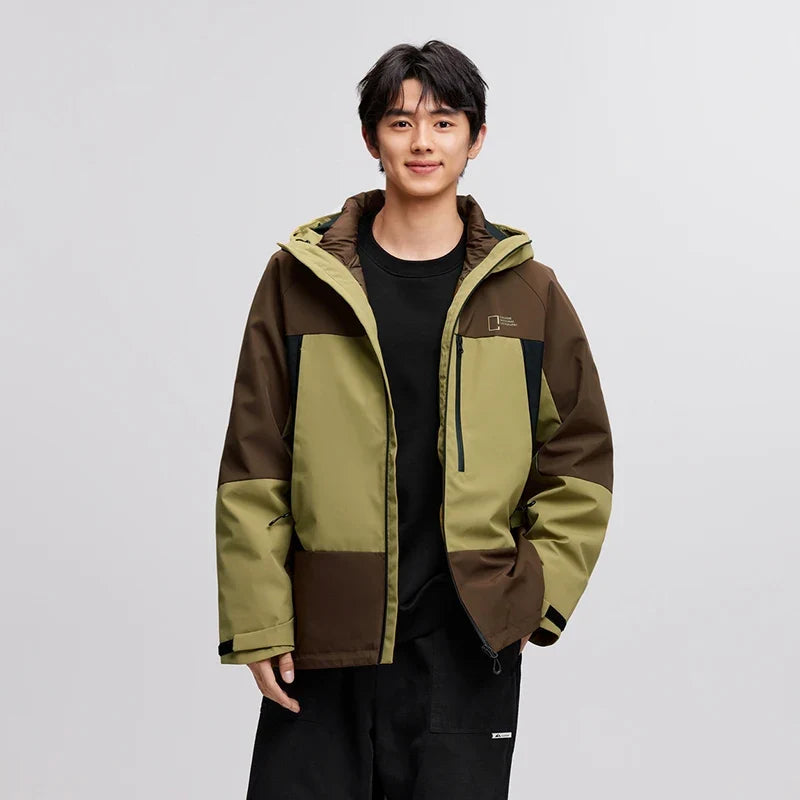 Down Jacket Men Three-in-One 2026 Winter New Colorblocked Stand-Up Collar Protective Outerwear