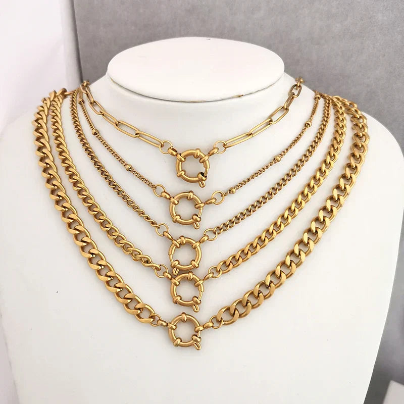 Necklace Women Men Choker Stainless Steel Geometric Rolo Link Cuba Paperclip Chain
