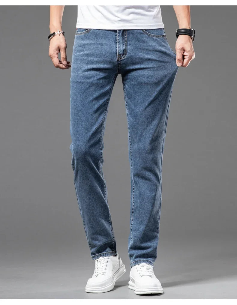 2026 Men White Jeans Fashion Casual Classic Style Slim Fit Soft Trousers Male Brand Advanced Stretch Pants
