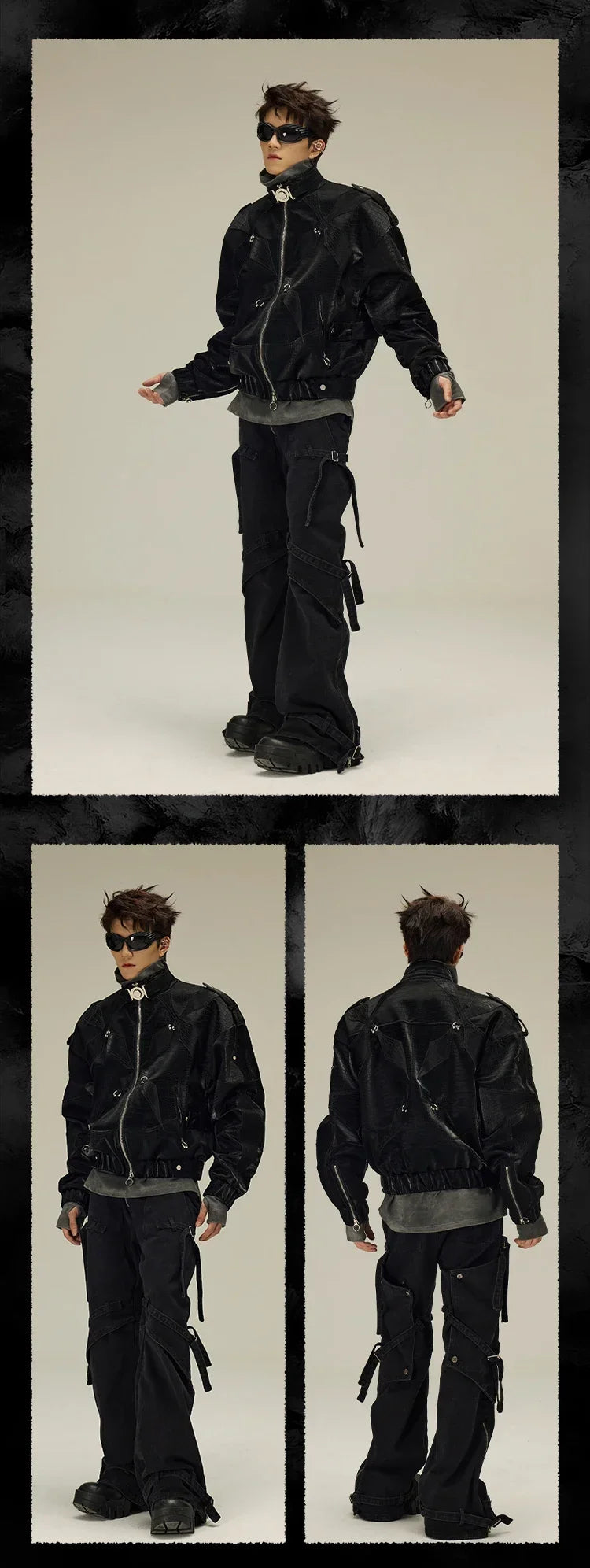 Spring Autumn Cool Handsome Crocodile Print Patchwork Pu Leather Jacket Men Color Block Luxury Designer Clothes 2024