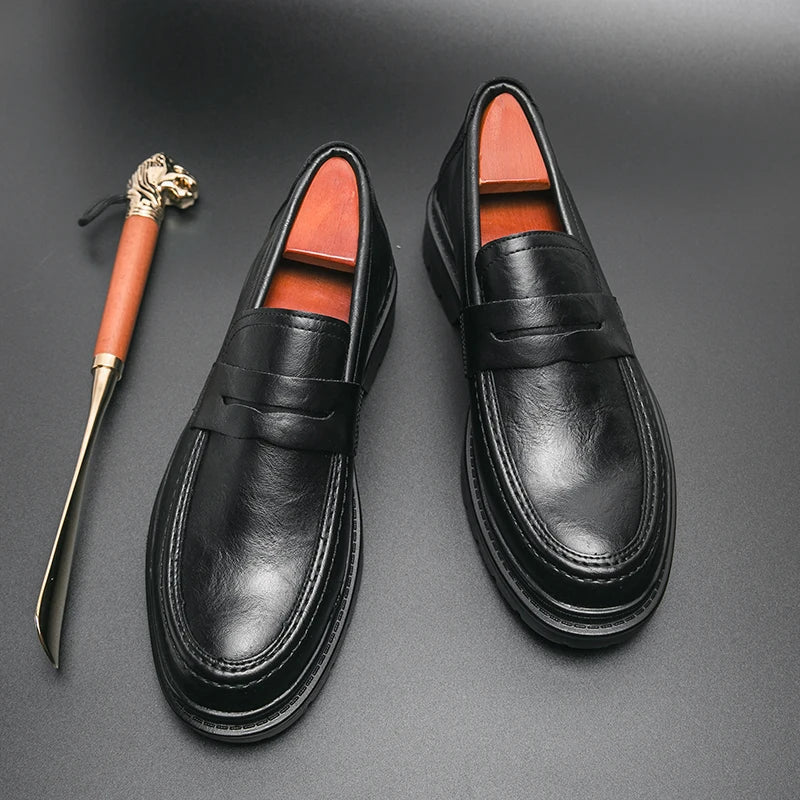Tassel Loafers Men Platform Thick-soled Formal Business Shoes Slip-on Comfortable Mens Leather Wedding Casual Shoes Oxford Shoes