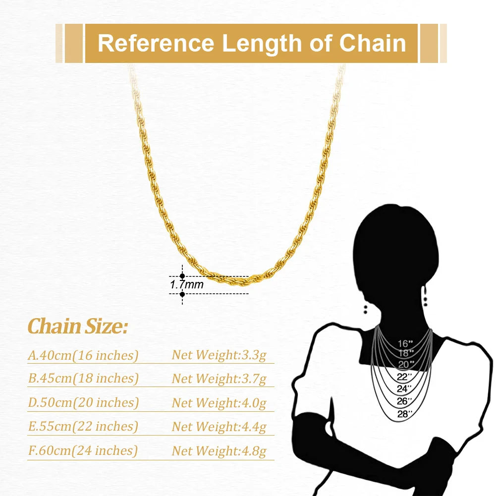 925 Silver Wholesale 40-60cm 14K 18K Gold Plated Rope Chain Necklace for Women Man Vintage Style 16-24Inch SC29