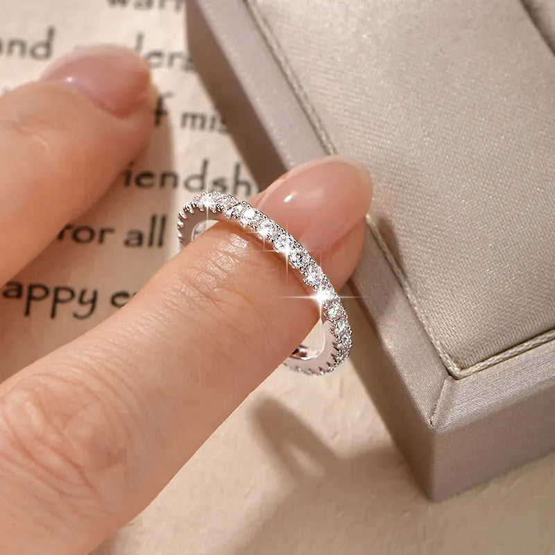 14k Gold Filled Full Eternity Ring Sparkling 2mm D Color Moissanite Stackable Band Finger Jewelry for Womem GRA Cerificate