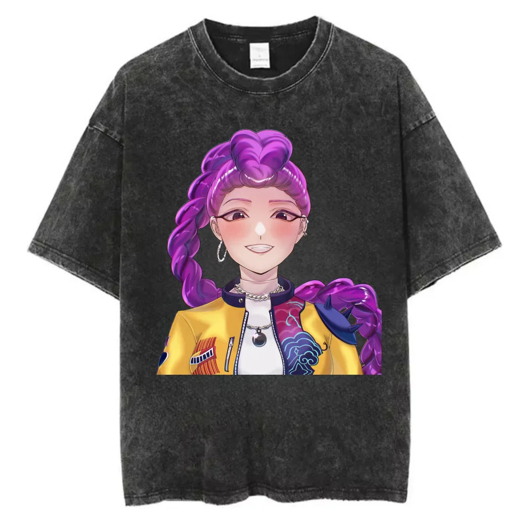 تي شيرت كيبوب انمي بنات قاتلة الشياطين من ووشيد، لطيف، وعصري، للجنسين، مقاس كبير من القطن، كاجوال، بتصميم عتيق