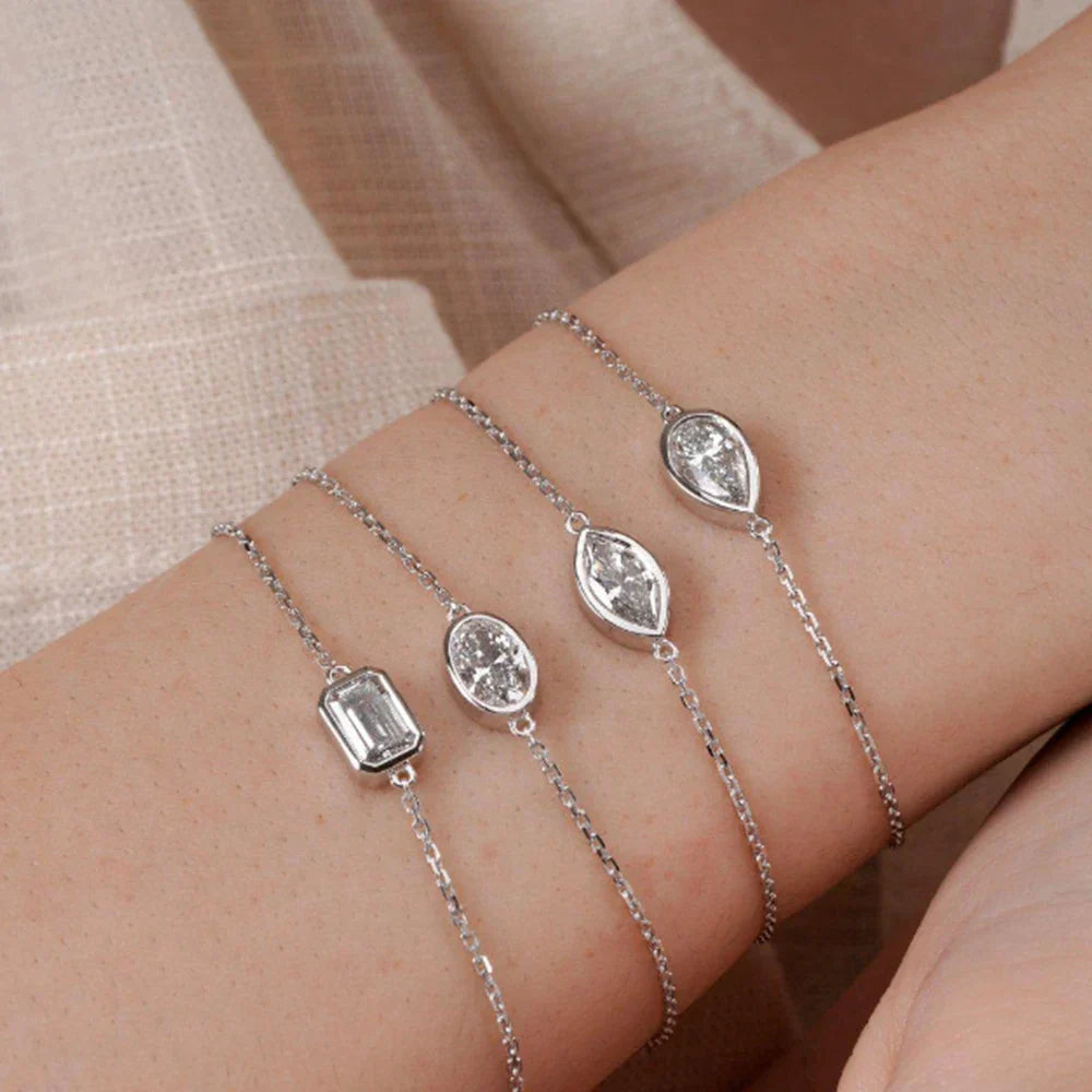1/2CT Marquise Pear Cut Moissanite Solitaire Link Bracelet Women s925 Silver Bezel Setting Lab Diamond Bridal Wrist Chain