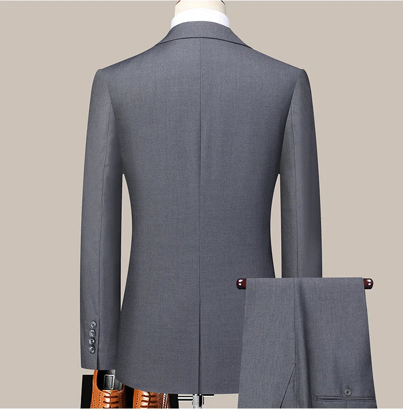 Men's Slim Fit Two-Button Wedding Suit Korean Style Business Formal Two-Piece Set with Trousers High-Quality 2025