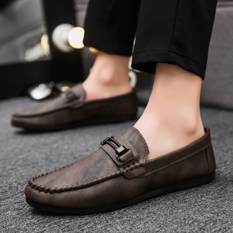 Men’s Casual Leather Shoes – Comfortable Daily Walking Loafers (Black, Brown)