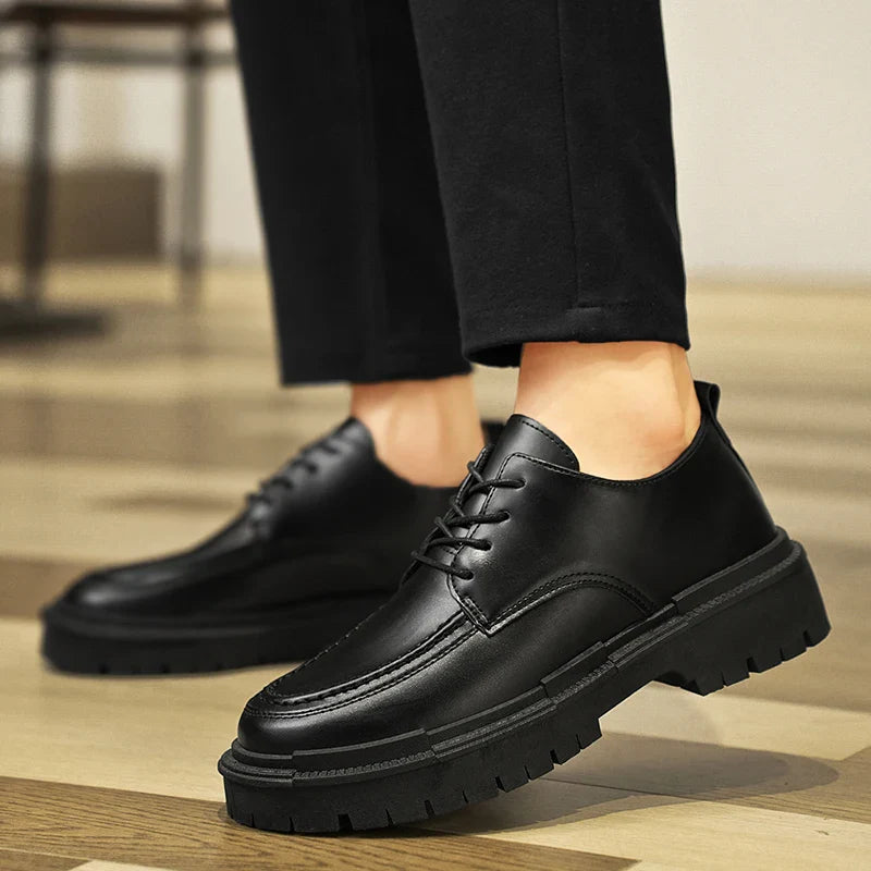 Thick Sole Formal Men’s Leather Shoes – Black, Business Wear, EU 40–48