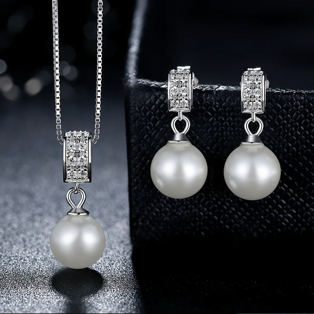 925 Sterling Silver Simulated Pearl Pendant Necklace Long Chain Necklace  Jewelry Wedding Necklace Accessories SCN030