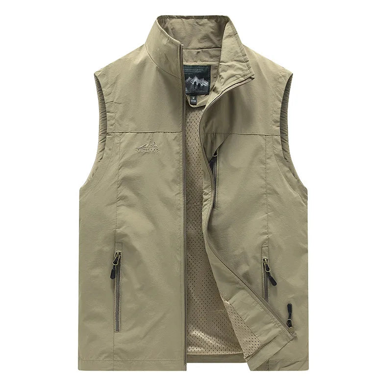Spring New Men Waistcoat Outdoor Leisure Solid Color Vest Young Middle-aged Photography Fishing Casual Vest Jacket Male