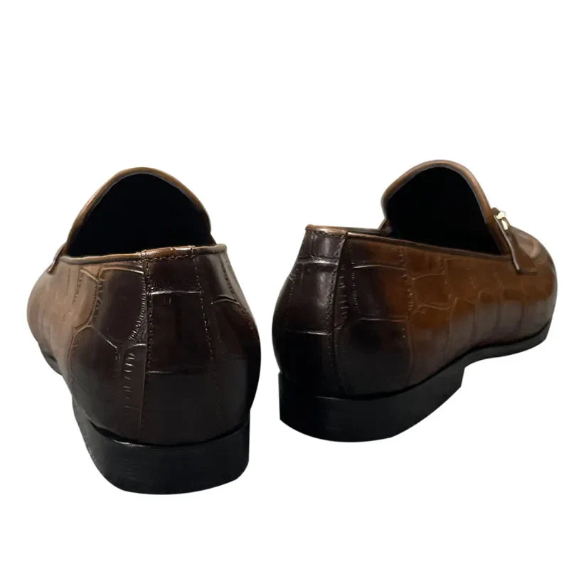 Men's Genuine Leather Loafers|Crocodile-Print Slip-On Shoes for Men|Pointed Toe Fashion Footwear|Comfortable Men's Dress Shoes
