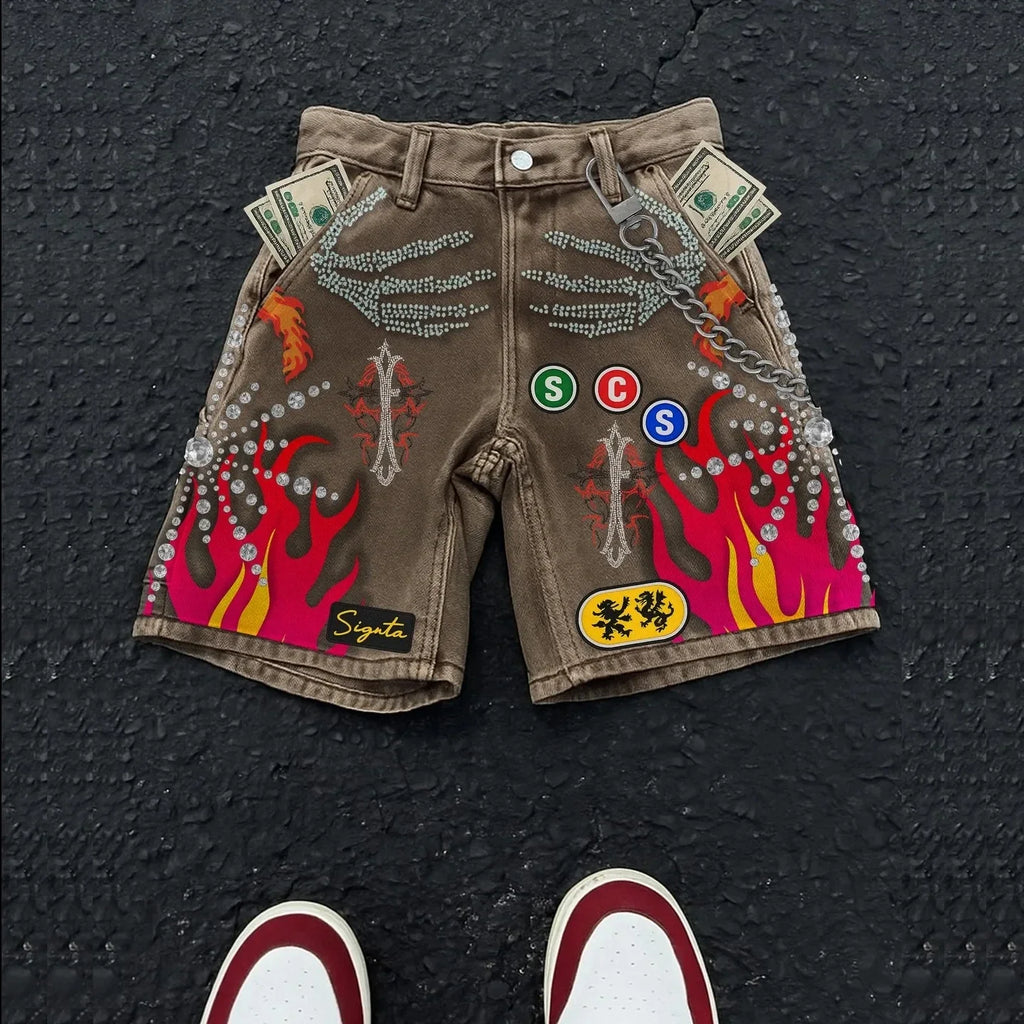 Embroidered Shorts Y2K Streetwear Man Woman Clothing Harajuku Hip Hop Baggy Denim Gym Shorts Gothic Summer Basketball Shorts