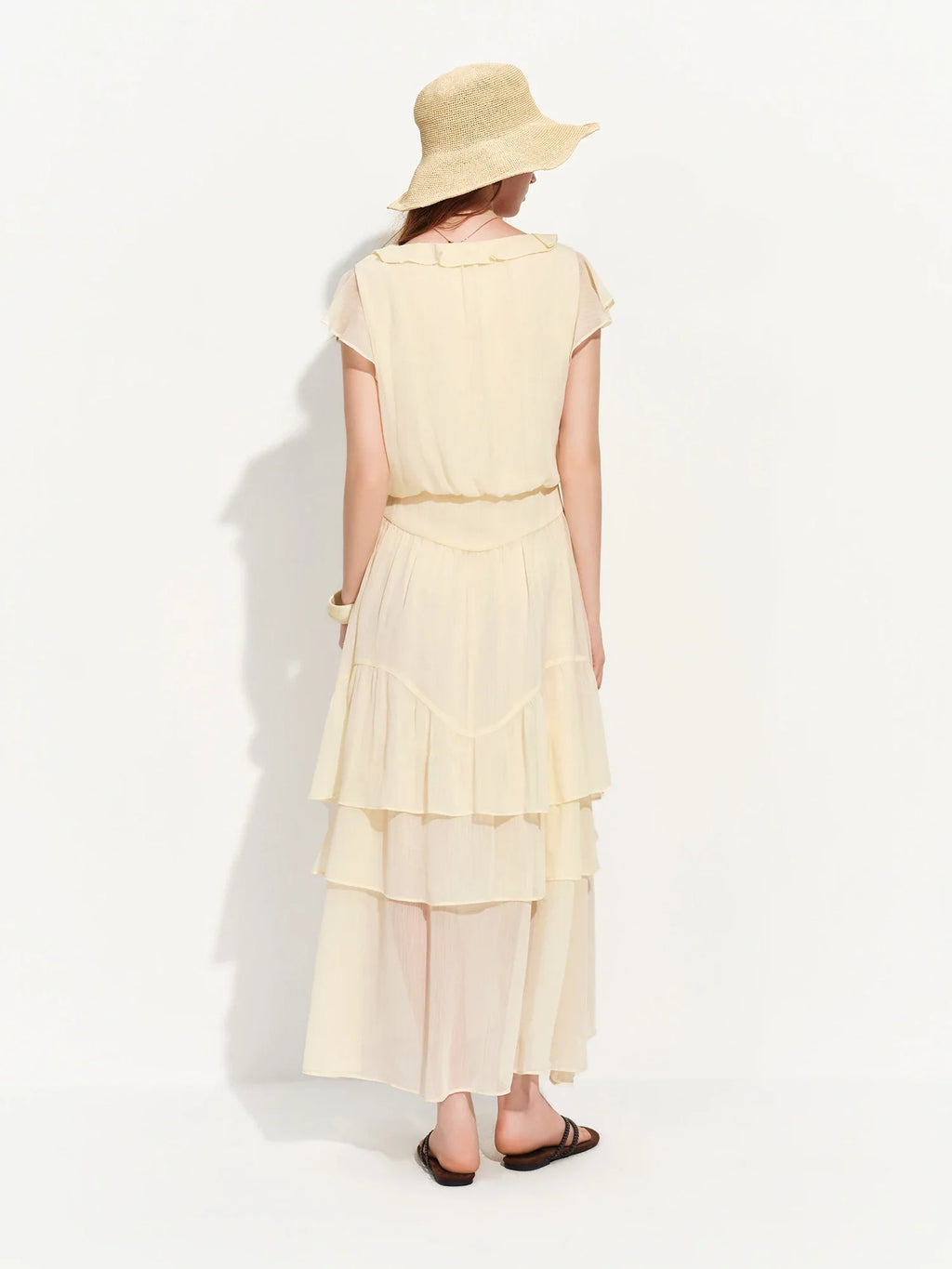 2026 Summer Women‘s Tiered Ruffle Lace Trim Chiffon Long Short Dress Flowy Smocked Maxi for French Romantic Coquette Style