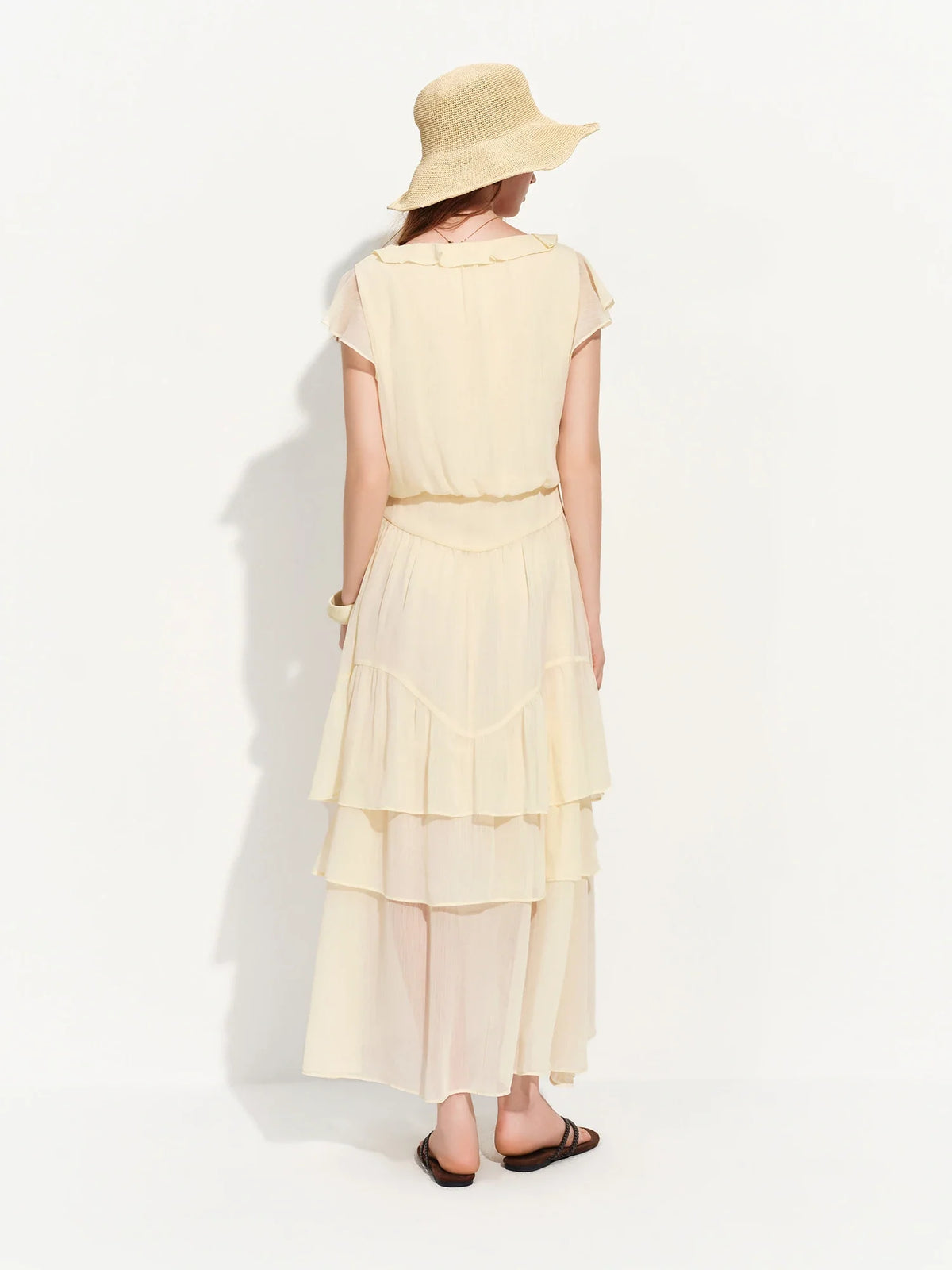 2026 Summer Women‘s Tiered Ruffle Lace Trim Chiffon Long Short Dress Flowy Smocked Maxi for French Romantic Coquette Style